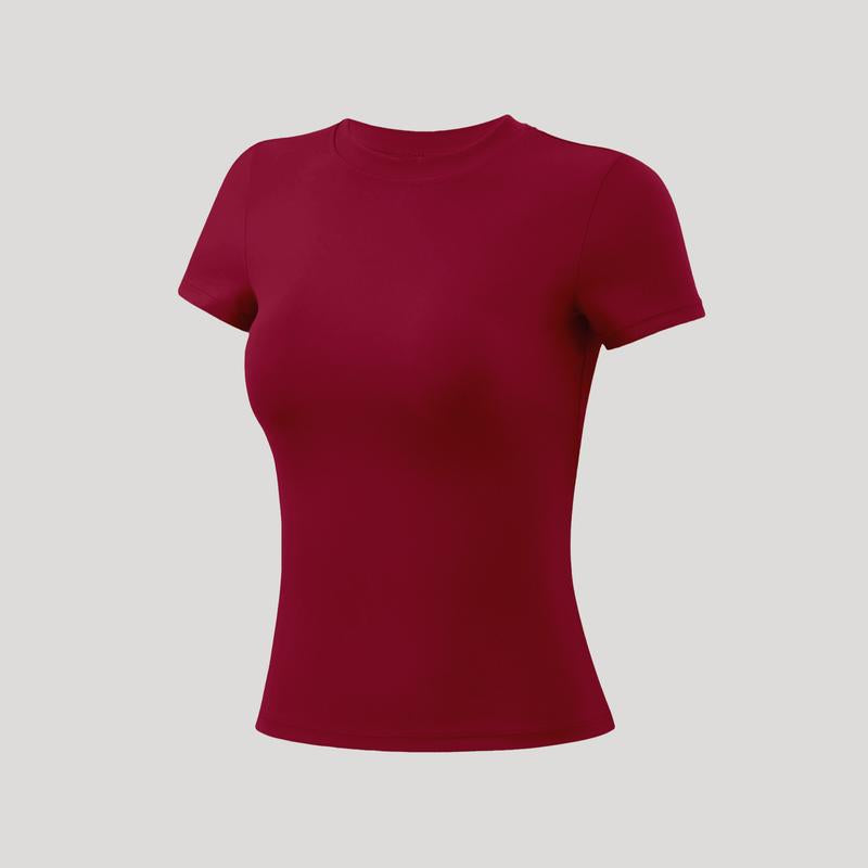 Timeoff 5-Piece Solid Sports Tee Set round Neck Slim Stretchy Ideal for Yoga Gym Workouts Women'S Athletic Wear Sporty Style Clothes Gym Shirts Workout Tops Oversized Gym Shirts Fitness Outfit