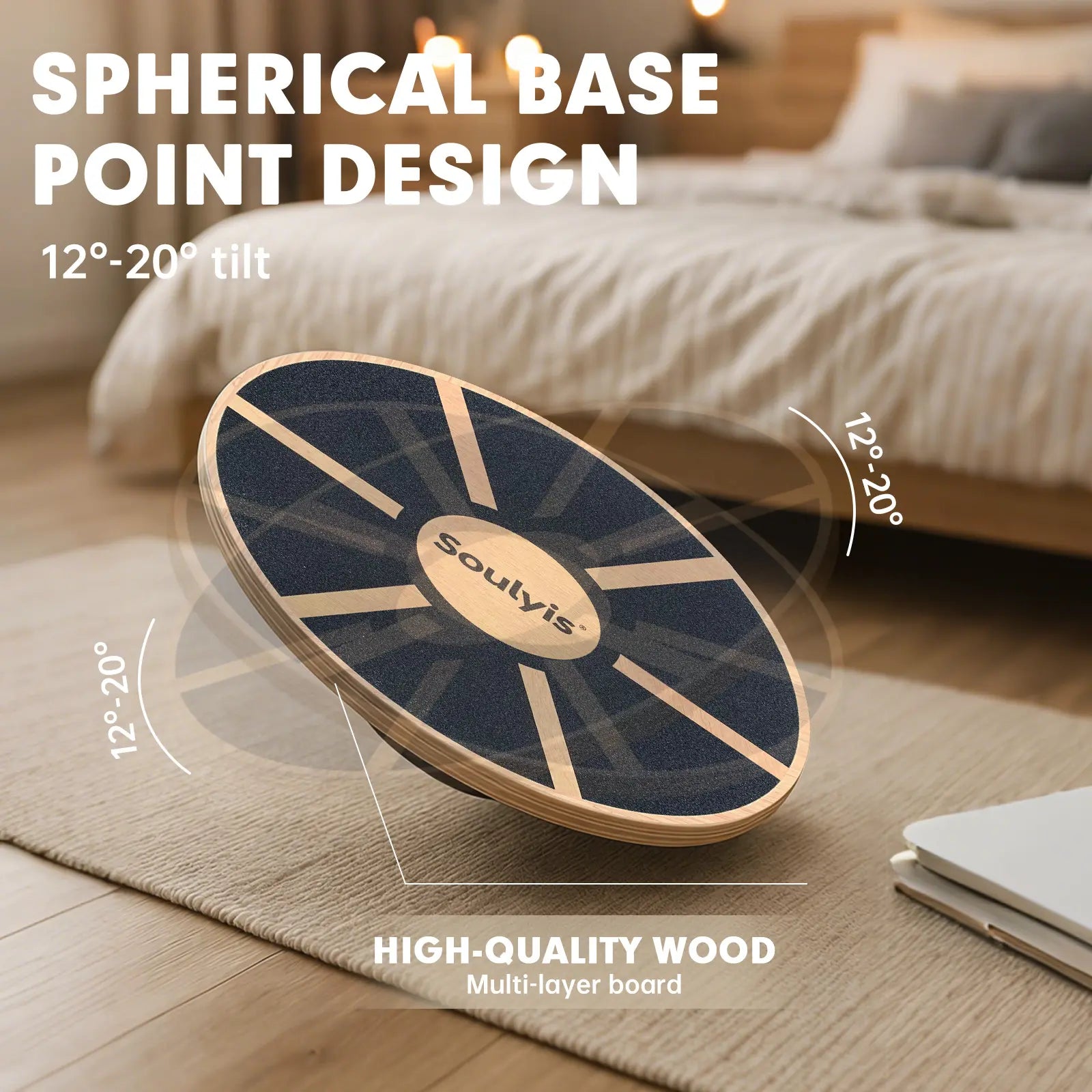 Soulyis Wooden Balance Board, Used for Core Stability Training, 360-Degree Rotation, Non-Slip, Rehabilitation Training, and Balance Training.