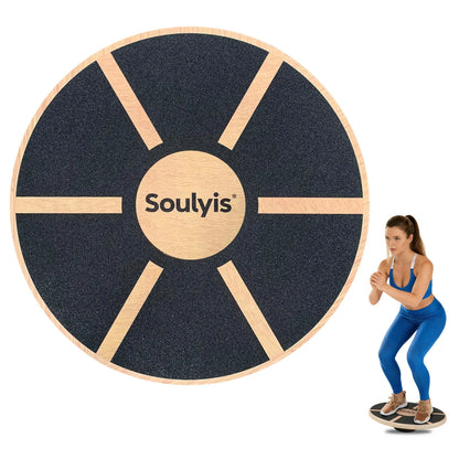 Soulyis Wooden Balance Board, Used for Core Stability Training, 360-Degree Rotation, Non-Slip, Rehabilitation Training, and Balance Training.