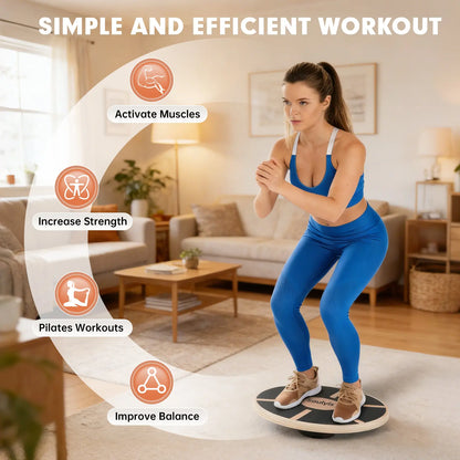 Soulyis Wooden Balance Board, Used for Core Stability Training, 360-Degree Rotation, Non-Slip, Rehabilitation Training, and Balance Training.