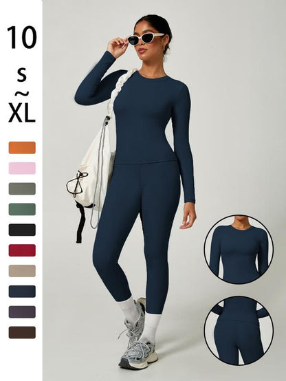 Women'S Sporty Solid Color Top & Pants Set, Comfortable Tee & Slim Fit Leggings, Ideal for Daily Yoga & Fitness Activities