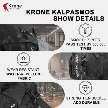 Krone Kalpasmos Gym Bag Small Foldable Lightweight Waterproof Multifunctional Partition Nylon Duffle Bag for Sports and Travel Black