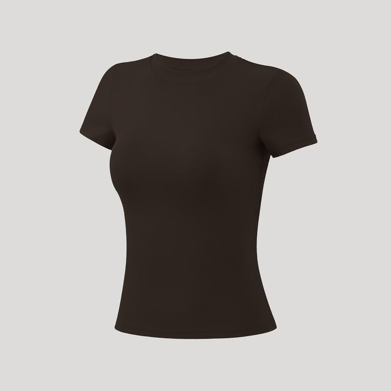 Timeoff 5-Piece Solid Sports Tee Set round Neck Slim Stretchy Ideal for Yoga Gym Workouts Women'S Athletic Wear Sporty Style Clothes Gym Shirts Workout Tops Oversized Gym Shirts Fitness Outfit