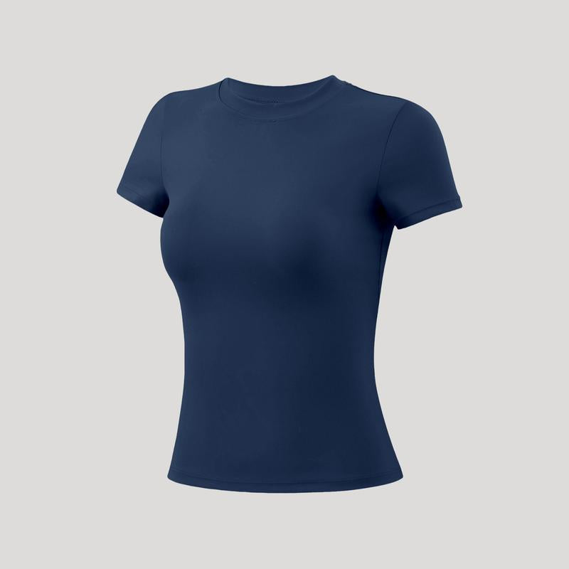 Timeoff 5-Piece Solid Sports Tee Set round Neck Slim Stretchy Ideal for Yoga Gym Workouts Women'S Athletic Wear Sporty Style Clothes Gym Shirts Workout Tops Oversized Gym Shirts Fitness Outfit