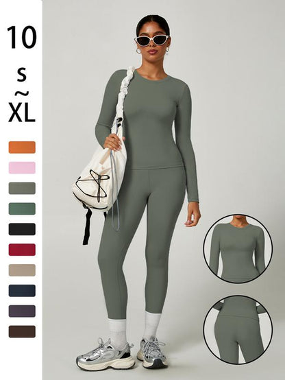 Women'S Sporty Solid Color Top & Pants Set, Comfortable Tee & Slim Fit Leggings, Ideal for Daily Yoga & Fitness Activities